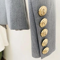 Wysoka dobrej jakości, najnowsze 2021 projektant kurtka styl gwiazdy damskie klasyczne guziki z lwem podwójne piersi dopasowany Blazer blado Grey 5